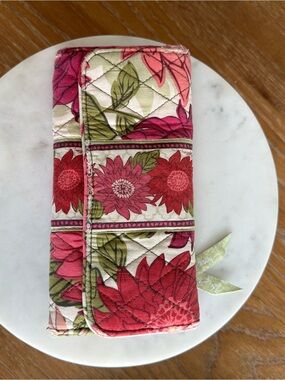 Vera Bradley Quilted Floral Trifold Wallet - Pink and Red